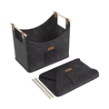 Sac à bûches en feutre gris anthracite avec poignées en bois
