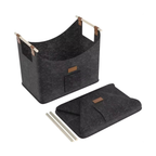 Sac à bûches en feutre gris anthracite avec poignées en bois