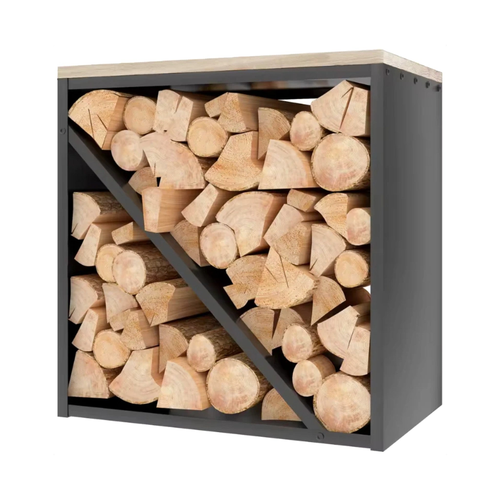 Range-bûches Écrins noir avec séparateur diagonal, sur fond blanc